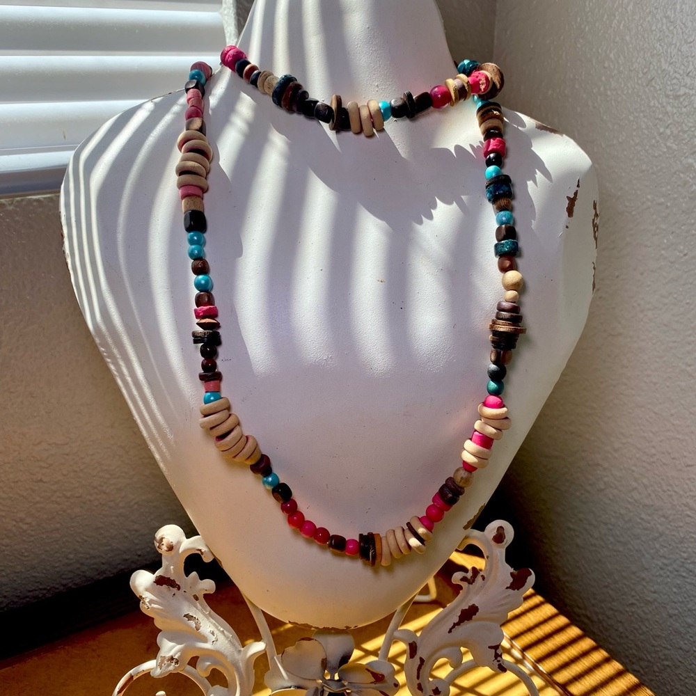 Red and Cream Beaded Necklace from the Philippines